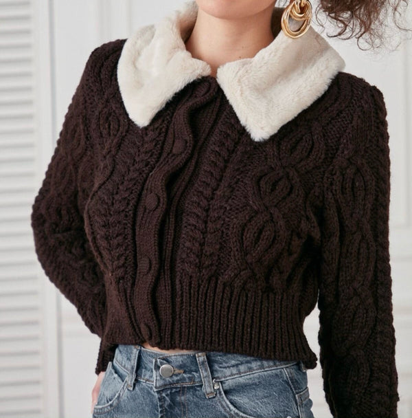 Strickjacke mit Fellkragen